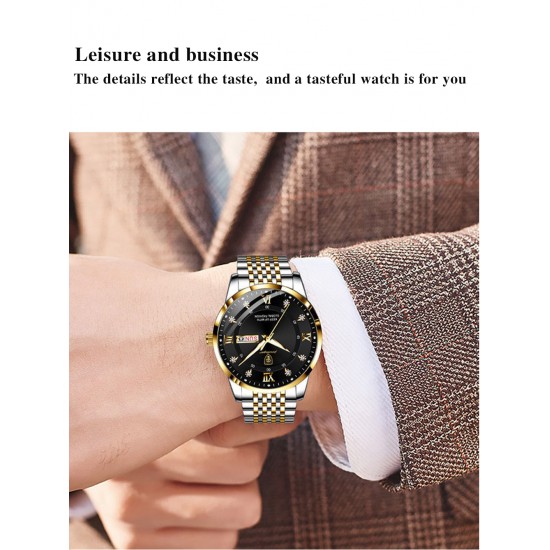  Business Mens Watch Waterproof Luminous Calendar Stainless Steel Men Wristwatch 